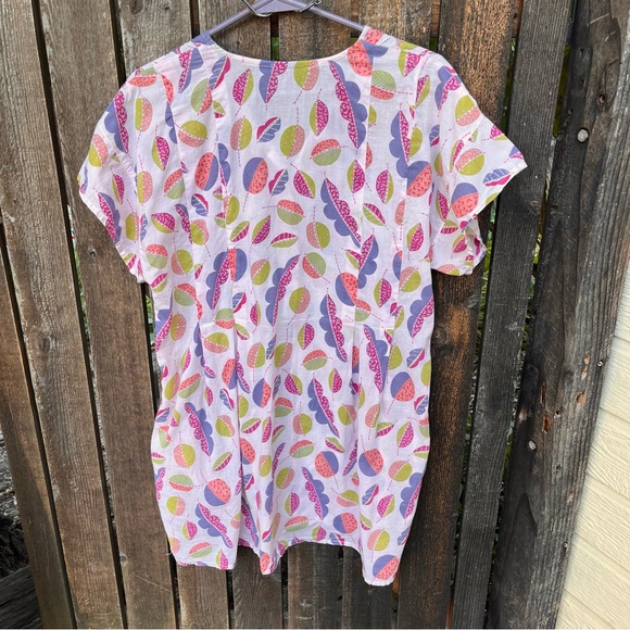 Gudrun Sjoden Light Pink Cotton Leaf Print Button Down Tunic Top Sz S - Picture 2 of 13